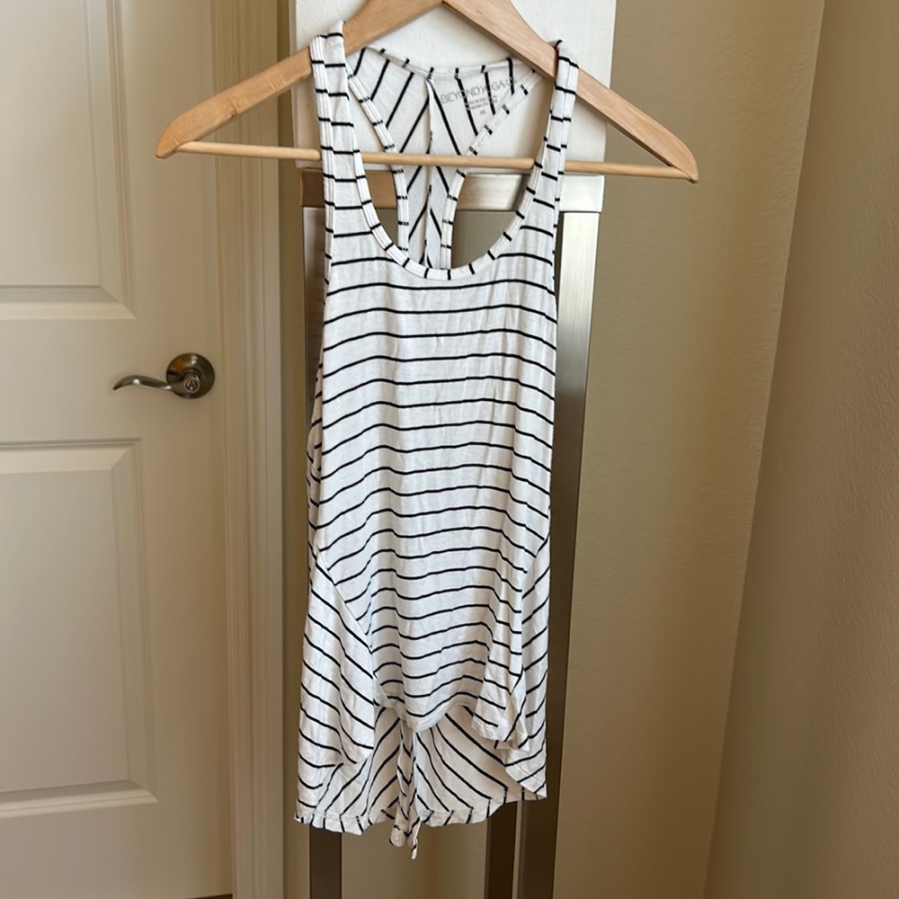 Beyond Yoga Tie Back Tank Cream with Black Stripe size XS
